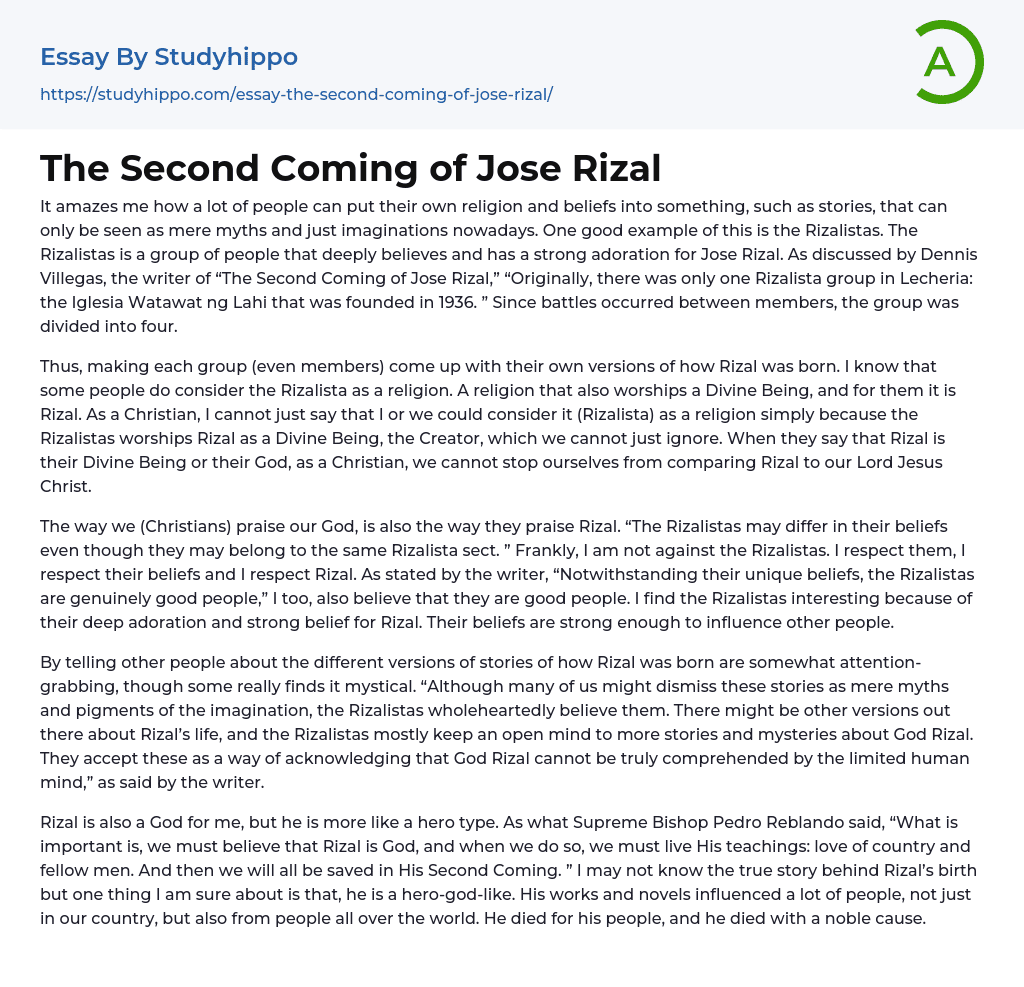 The Second Coming of Jose Rizal Essay Example