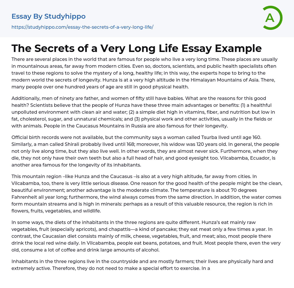 The Secrets of a Very Long Life Essay Example