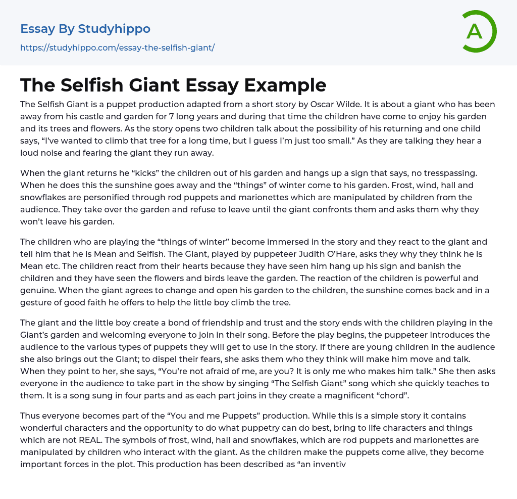 The Selfish Giant Essay Example