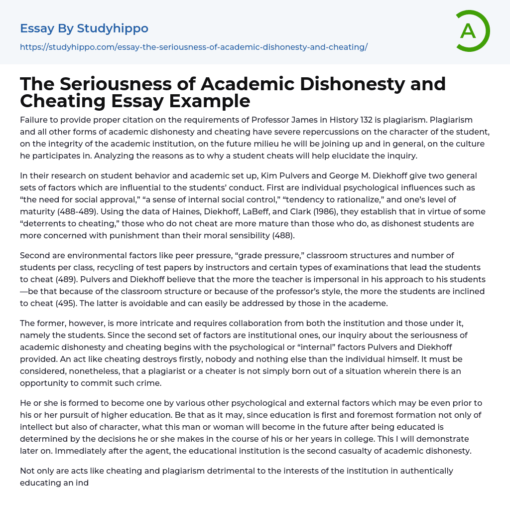 The Seriousness of Academic Dishonesty and Cheating Essay Example