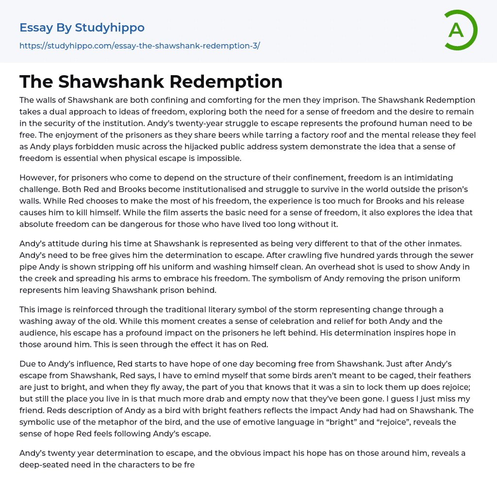 shawshank redemption persuasive essay
