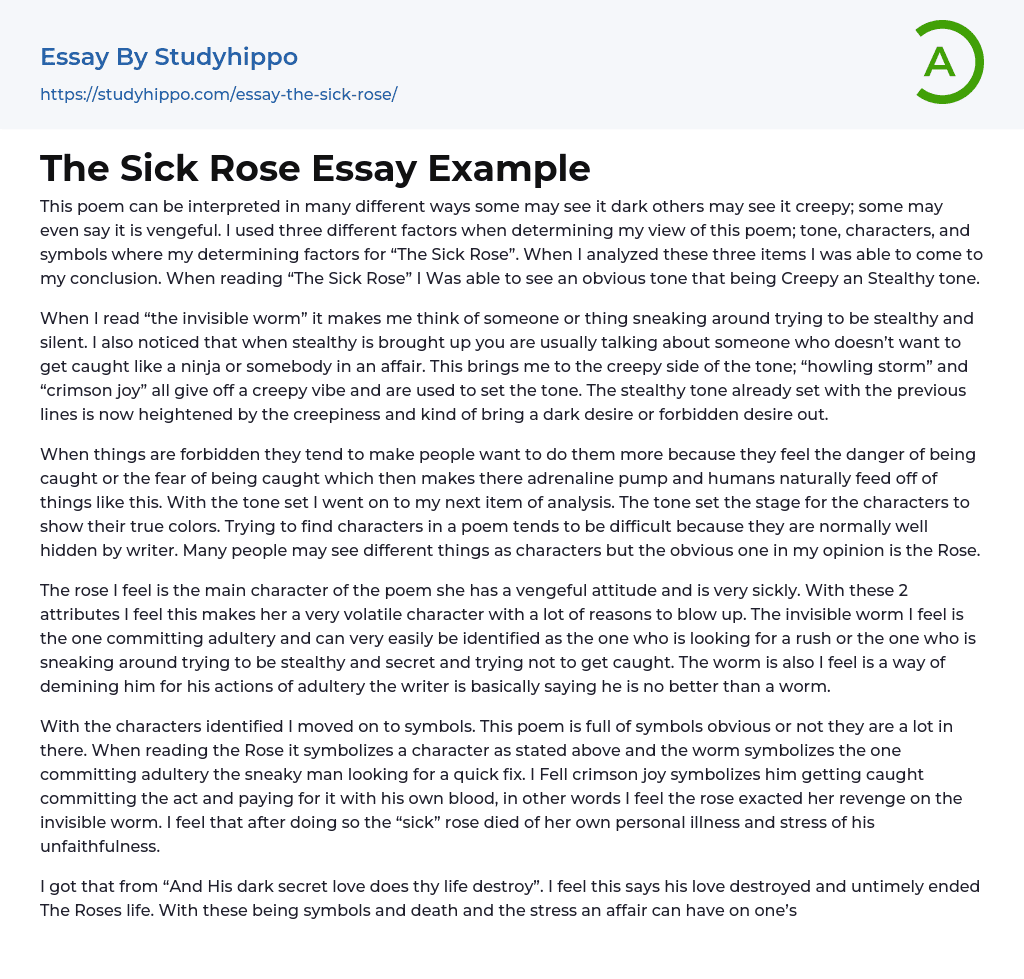 The Sick Rose Essay Example