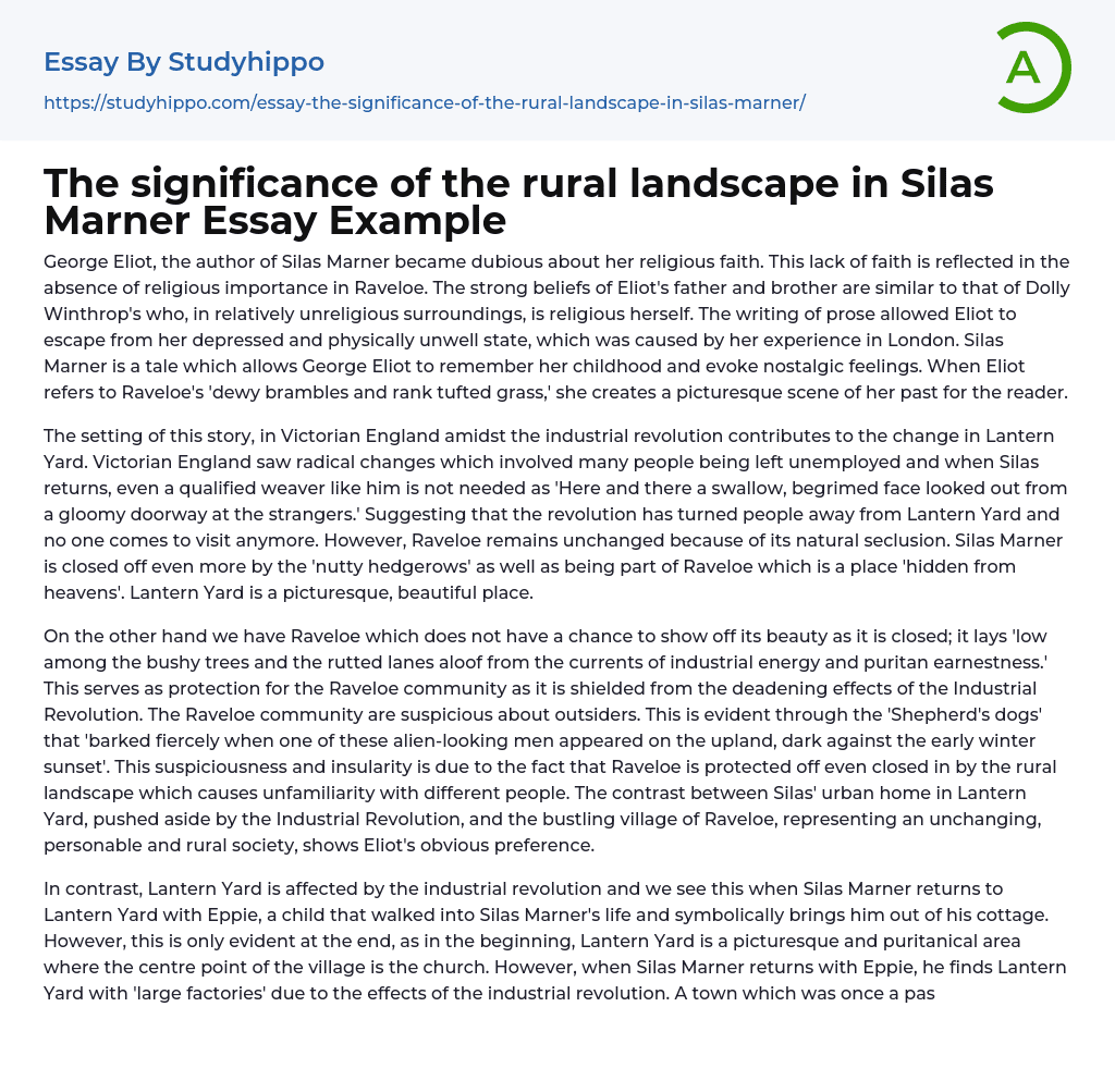 The significance of the rural landscape in Silas Marner Essay Example