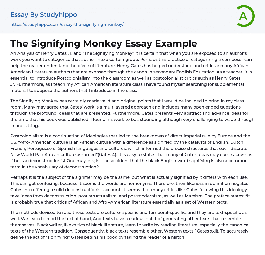 The Signifying Monkey Essay Example