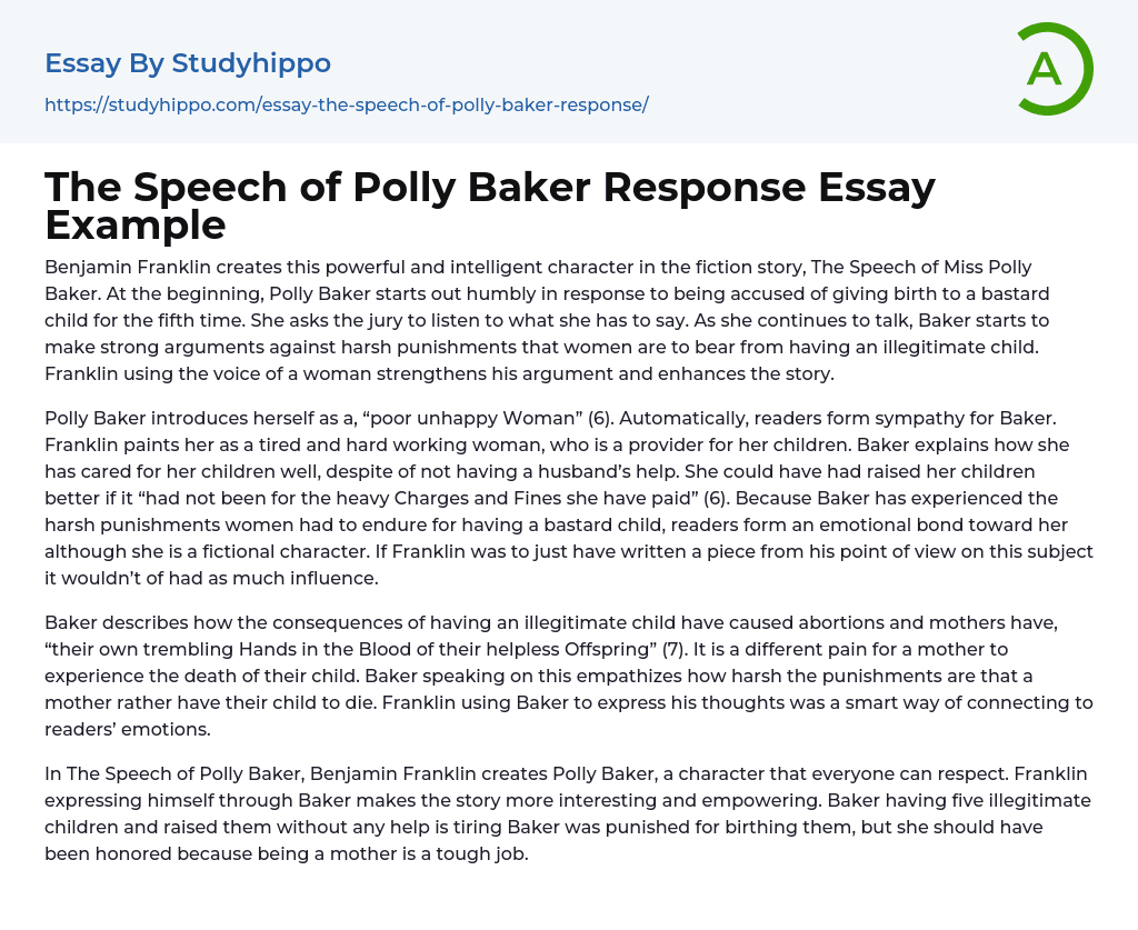 The Speech of Polly Baker Response Essay Example