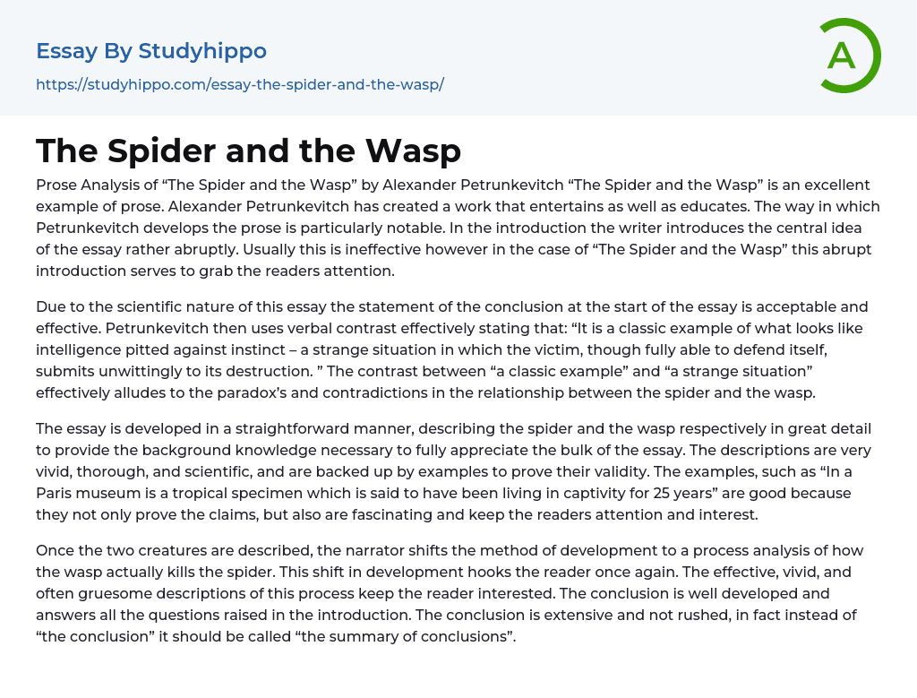 The Spider and the Wasp Essay Example