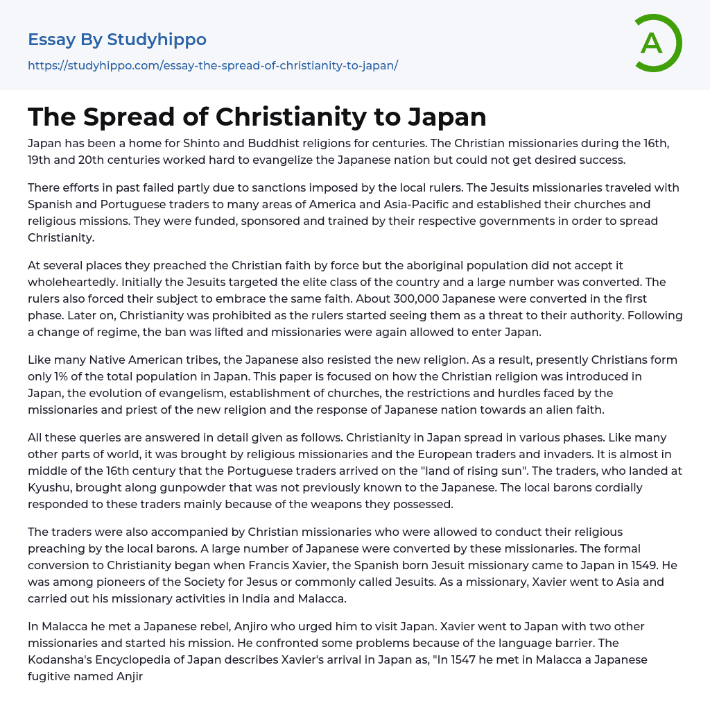 The Spread of Christianity to Japan Essay Example