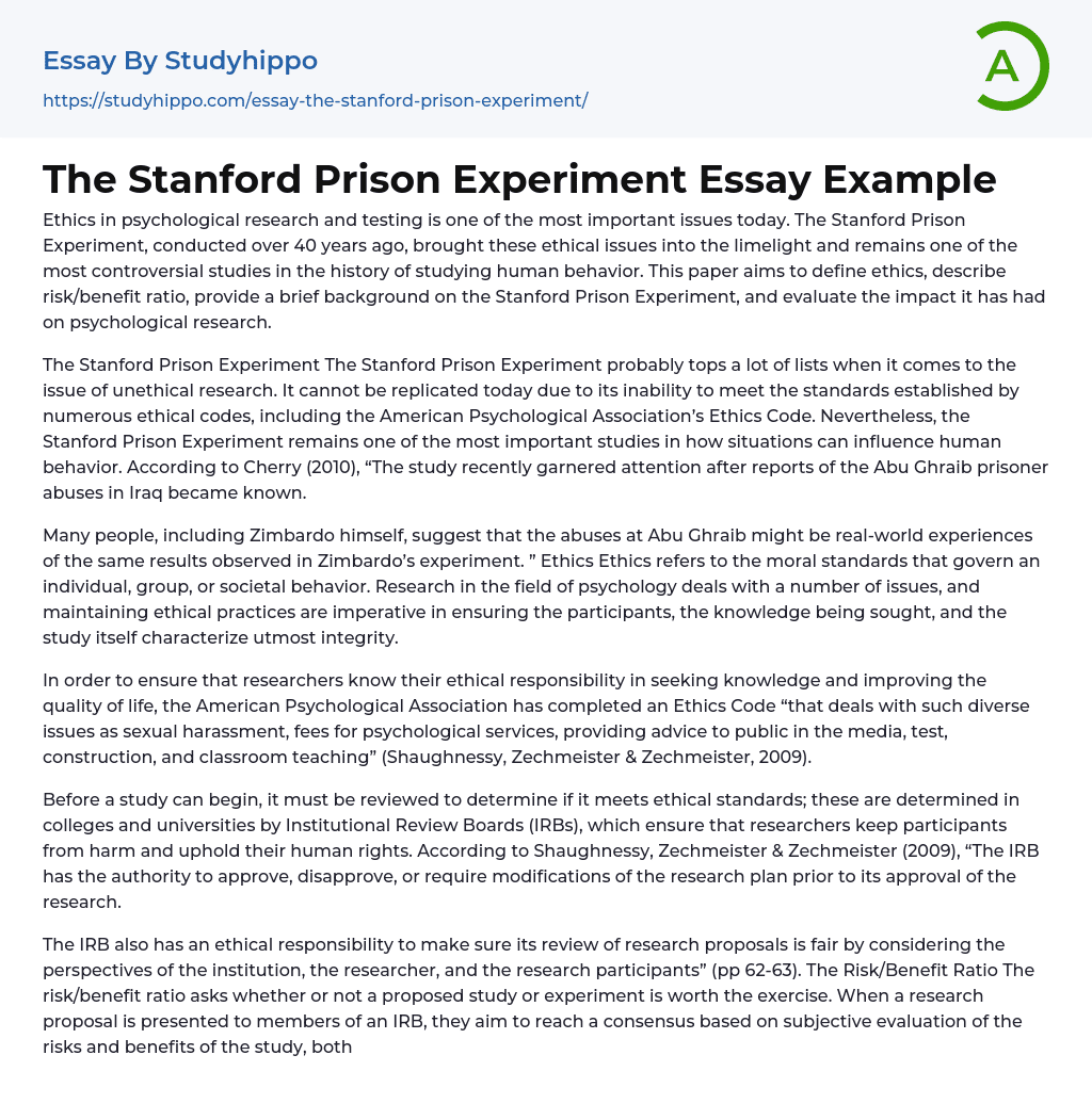 The Stanford Prison Experiment Essay Example