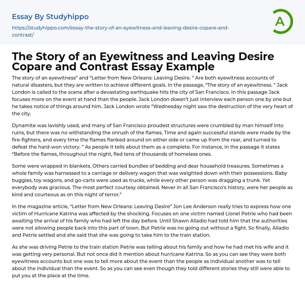 The Story of an Eyewitness and Leaving Desire Copare and Contrast Essay Example