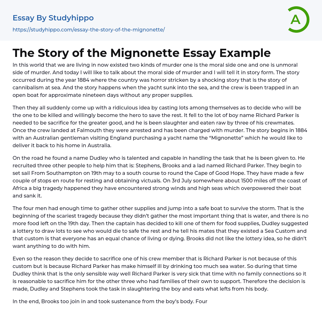 The Story of the Mignonette Essay Example