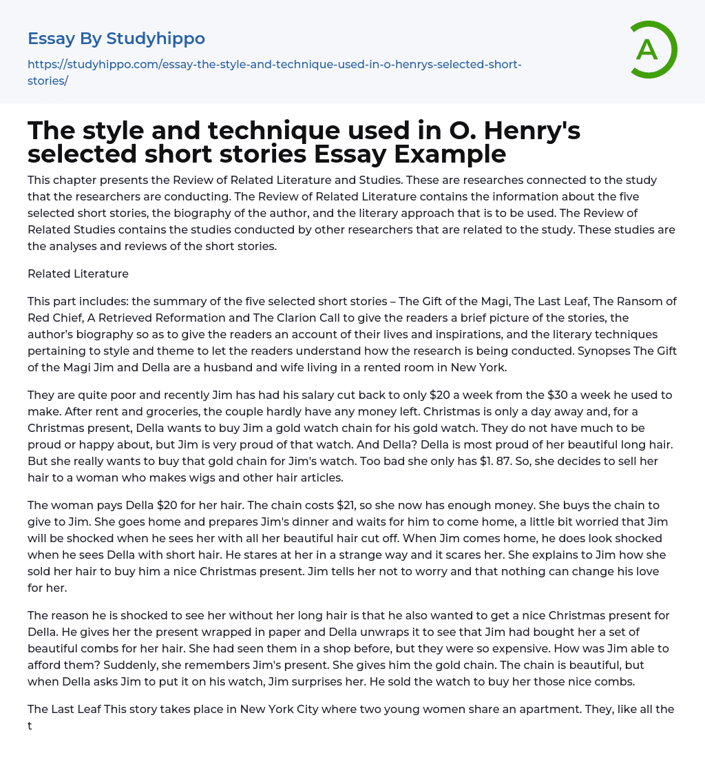 The style and technique used in O. Henry’s selected short stories Essay Example