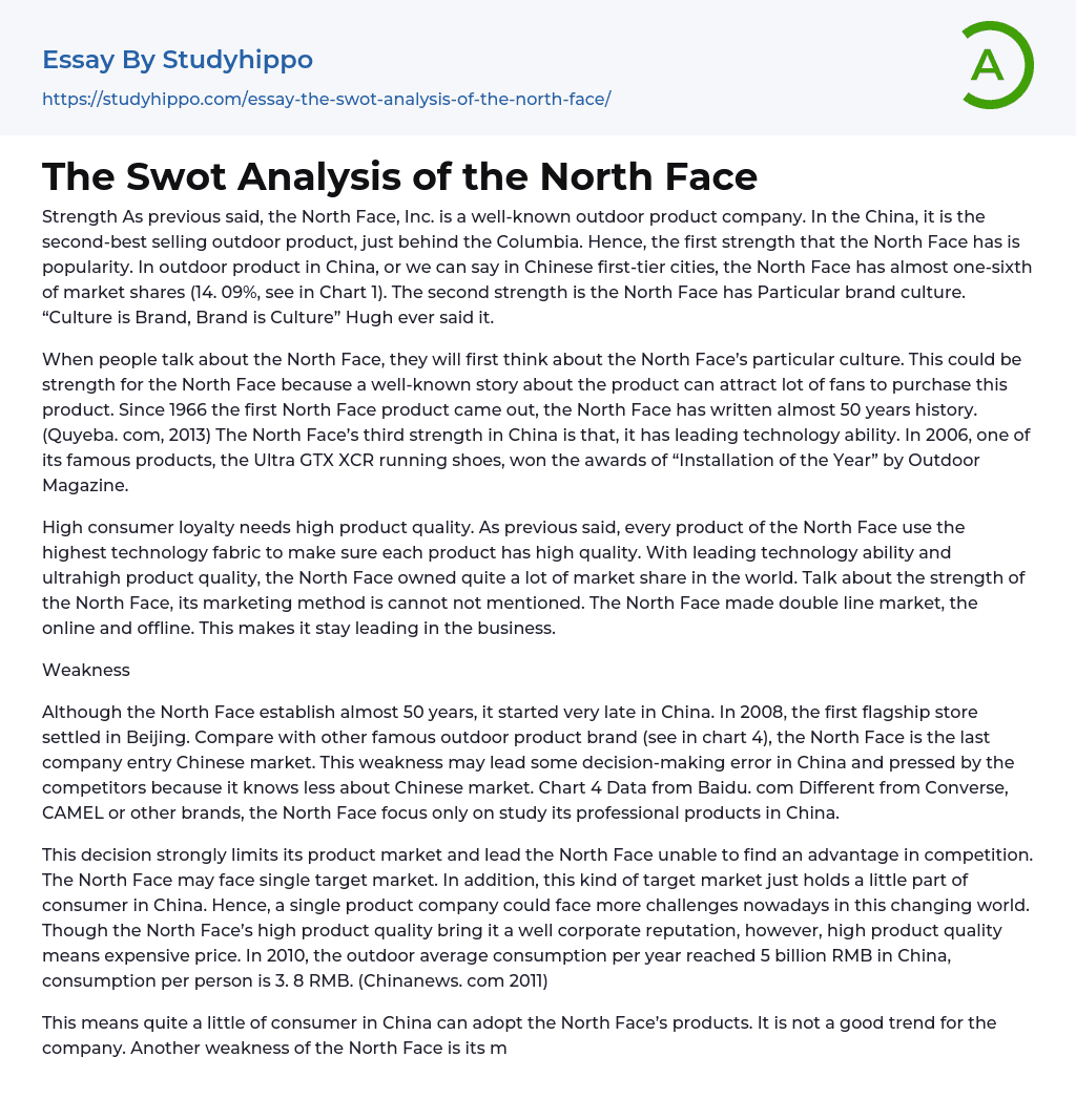 The Swot Analysis of the North Face Essay Example