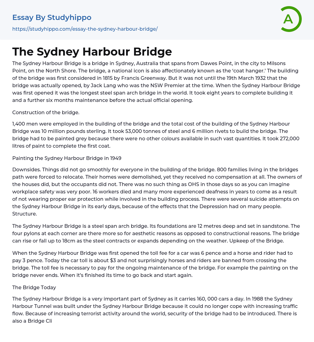 The Sydney Harbour Bridge Essay Example