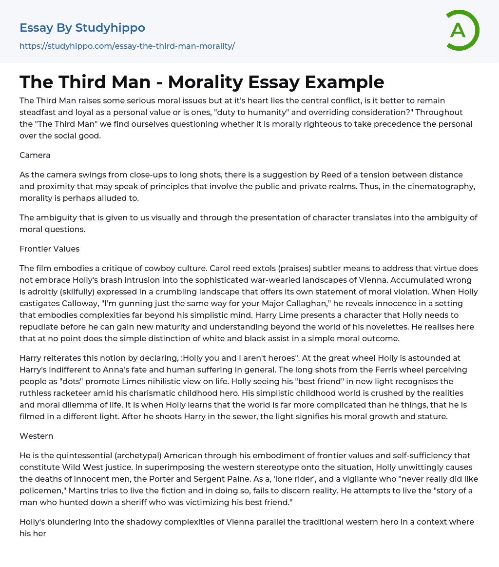The Third Man – Morality Essay Example