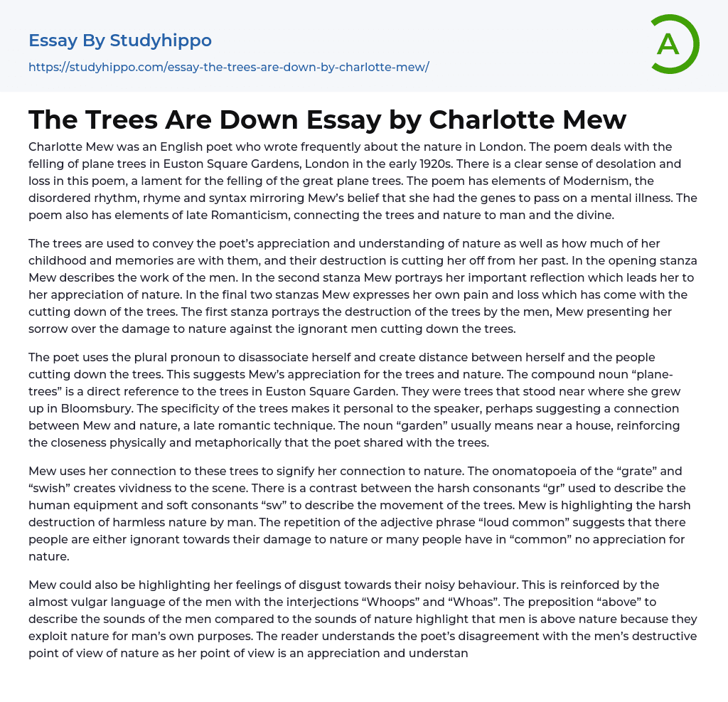 The Trees Are Down Essay by Charlotte Mew