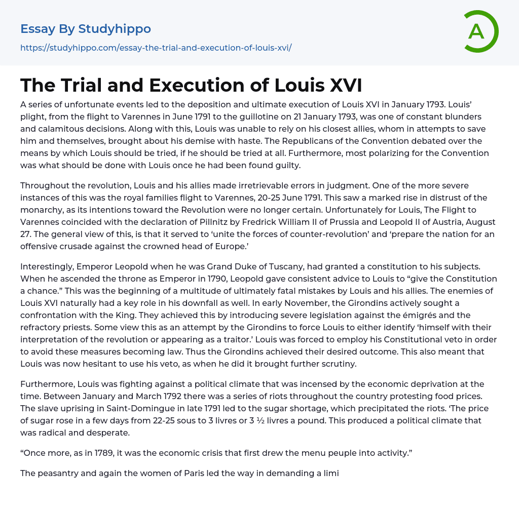 The Trial and Execution of Louis XVI Essay Example
