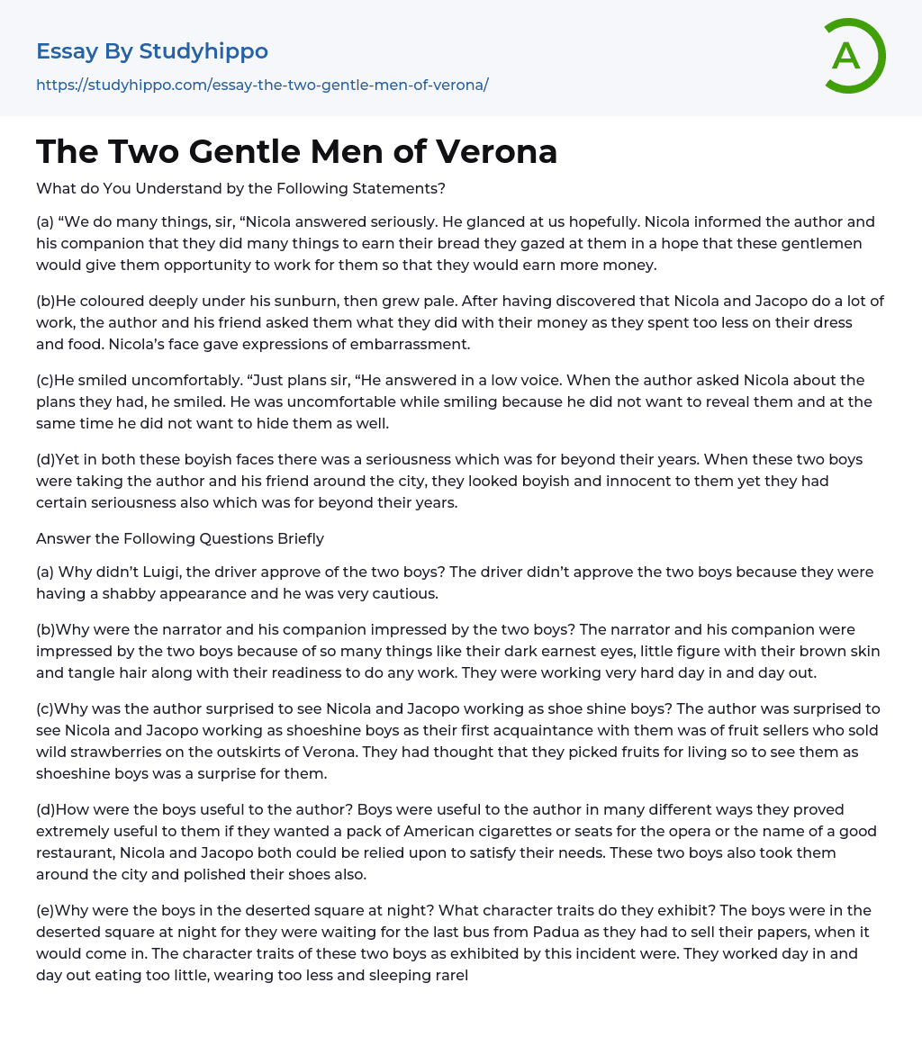 The Two Gentle Men of Verona Essay Example