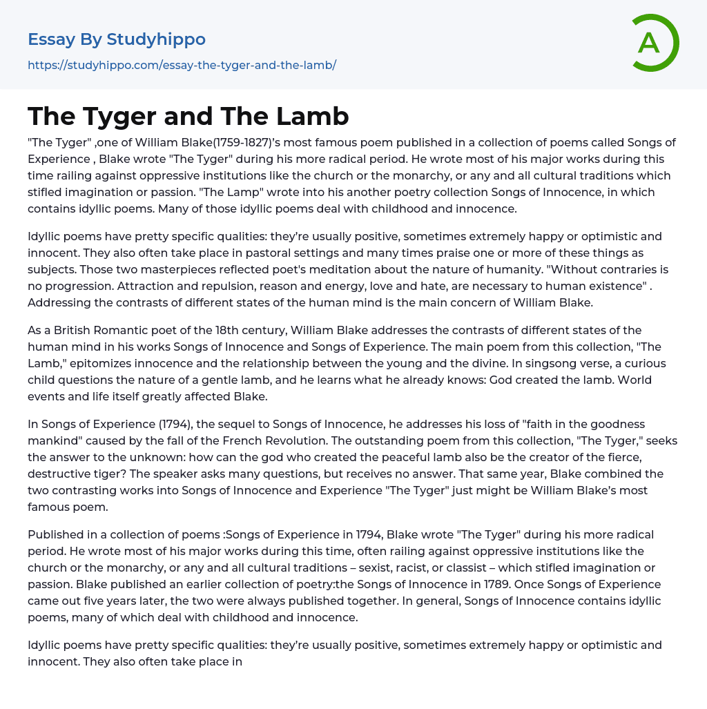 The Tyger and The Lamb Essay Example
