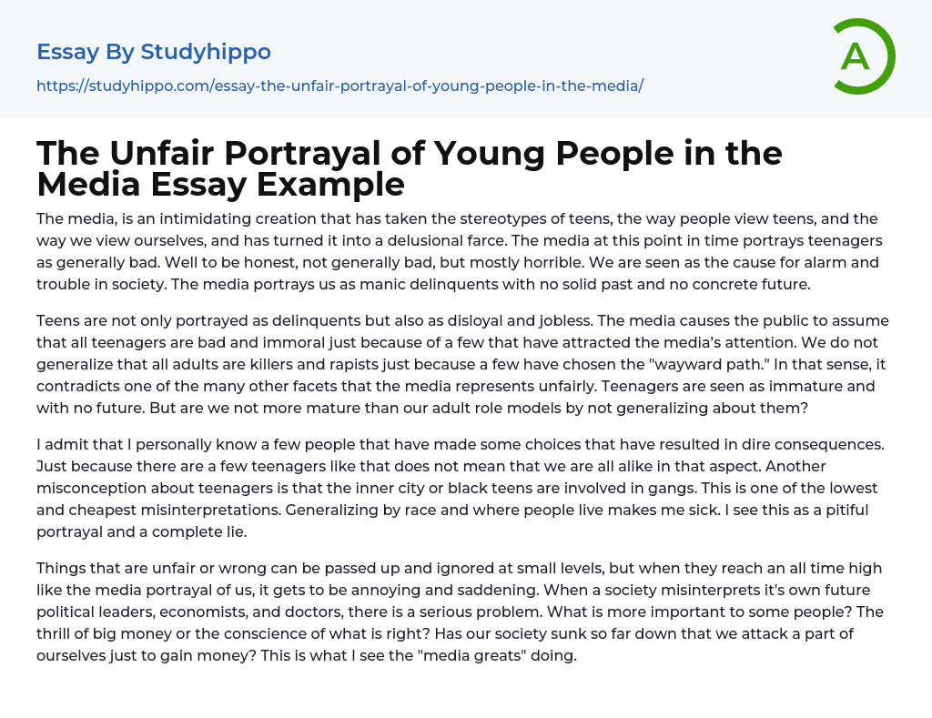 The Unfair Portrayal of Young People in the Media Essay Example