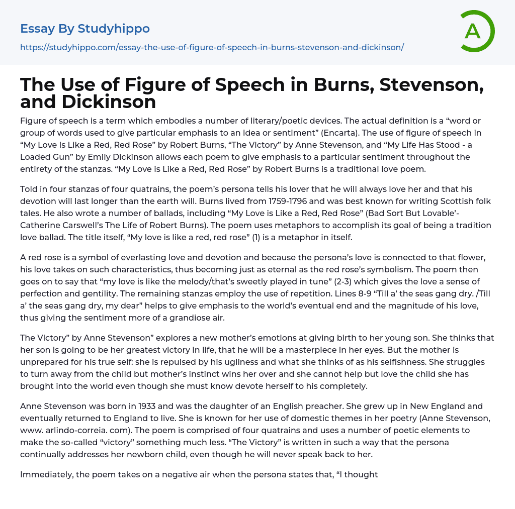 The Use of Figure of Speech in Burns, Stevenson, and Dickinson Essay Example