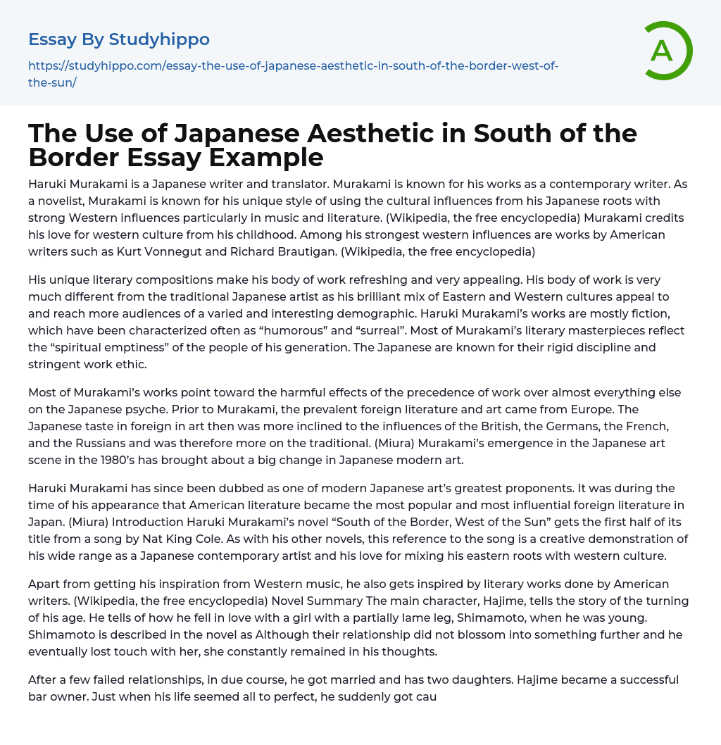 The Use of Japanese Aesthetic in South of the Border Essay Example