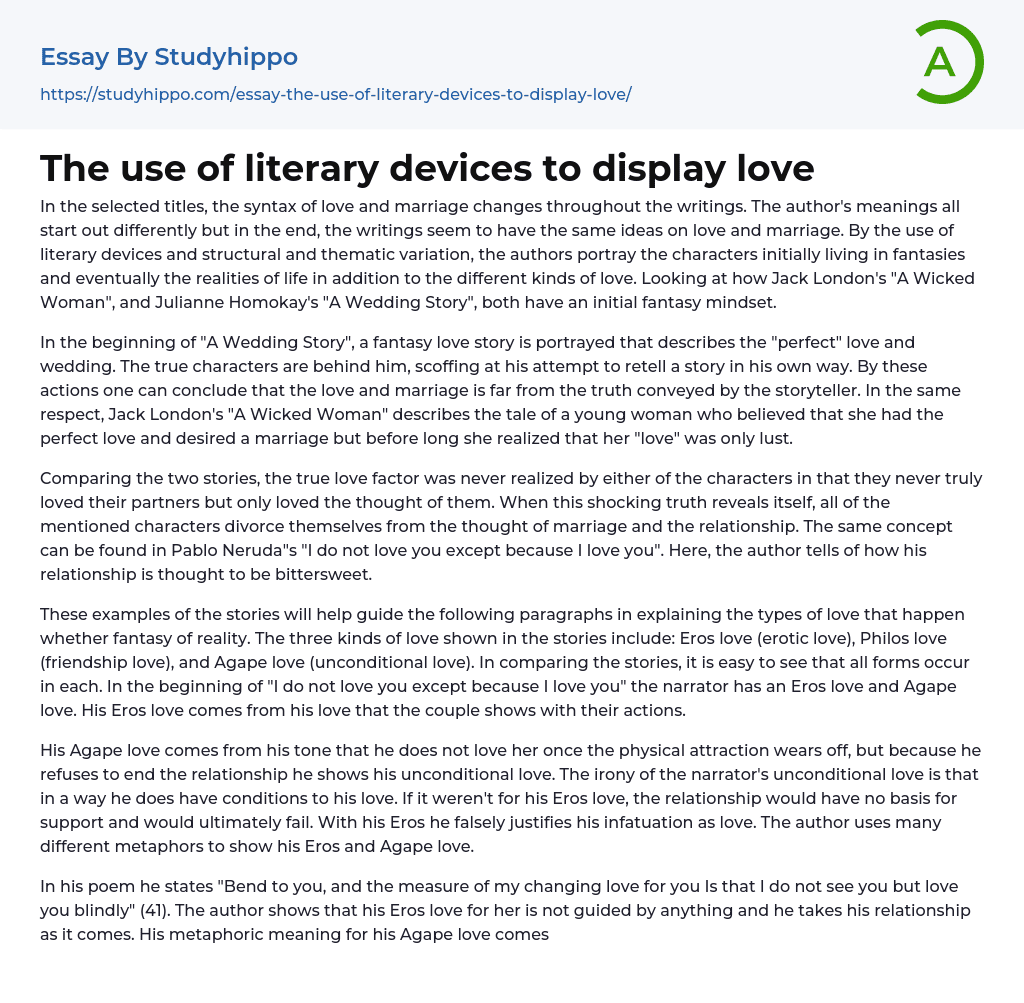 The use of literary devices to display love Essay Example