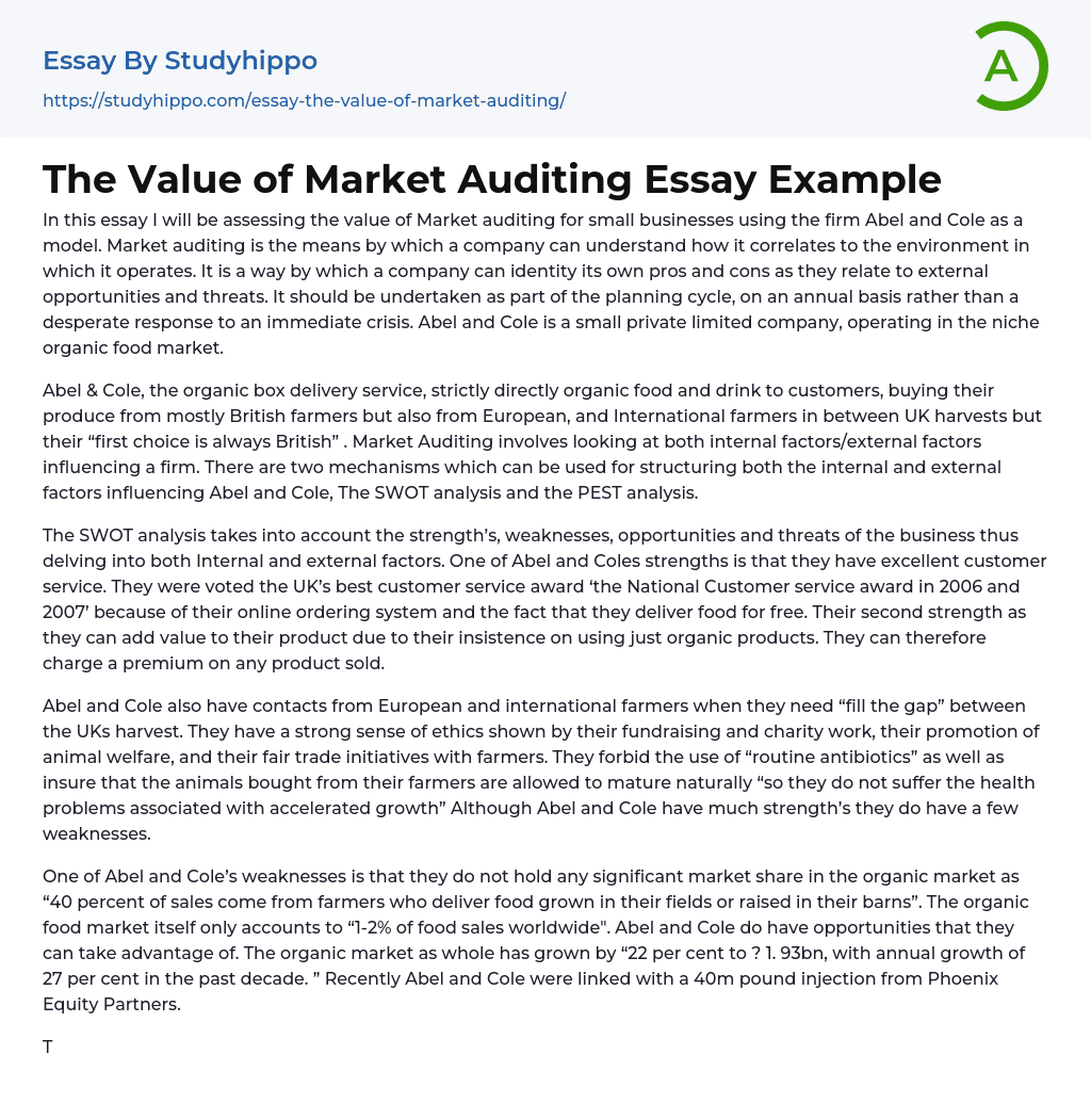 The Value of Market Auditing Essay Example