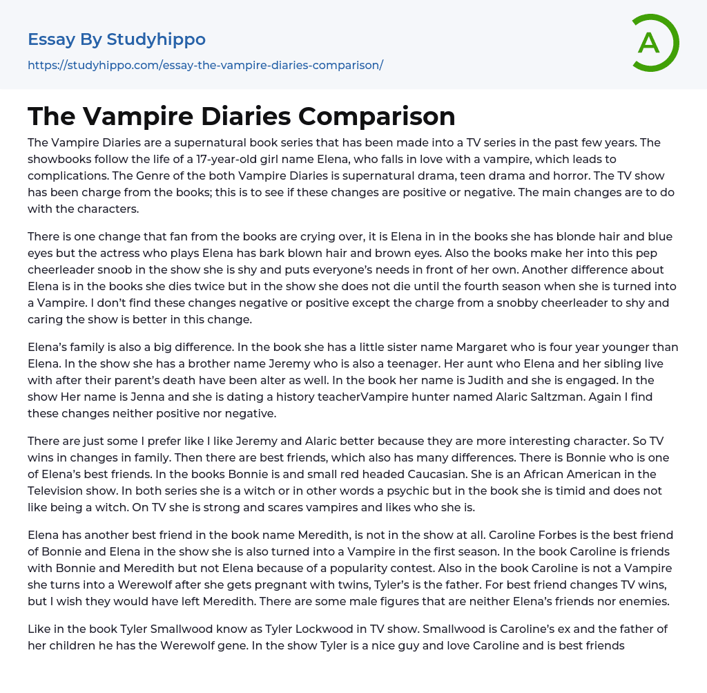 The Vampire Diaries Comparison Essay Example