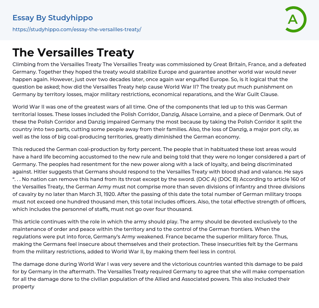 The Versailles Treaty Essay Example