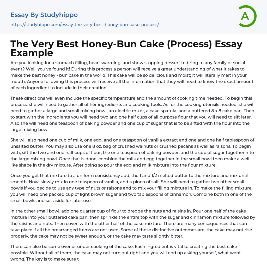 The Very Best Honey-Bun Cake (Process) Essay Example