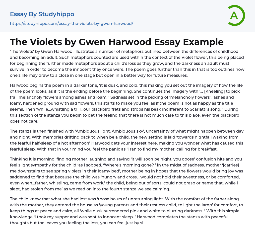 The Violets by Gwen Harwood Essay Example