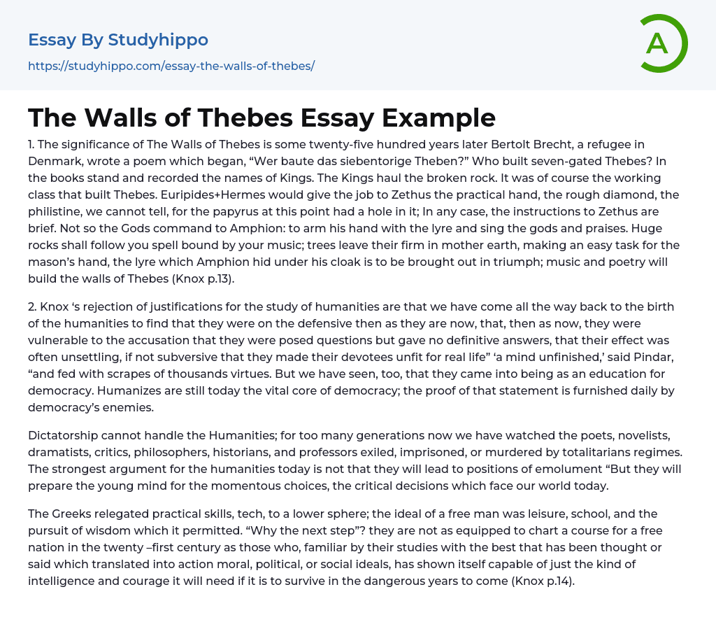 The Walls of Thebes Essay Example