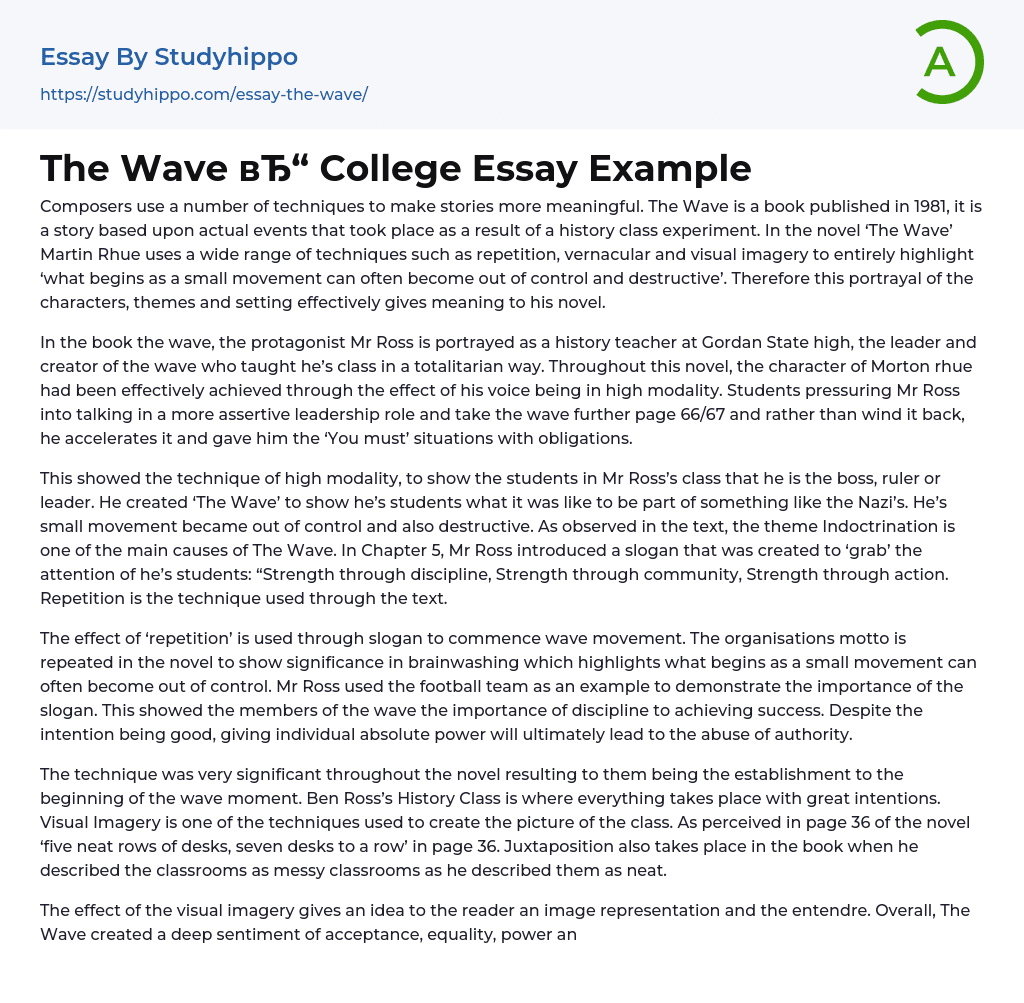 The Wave College Essay Example
