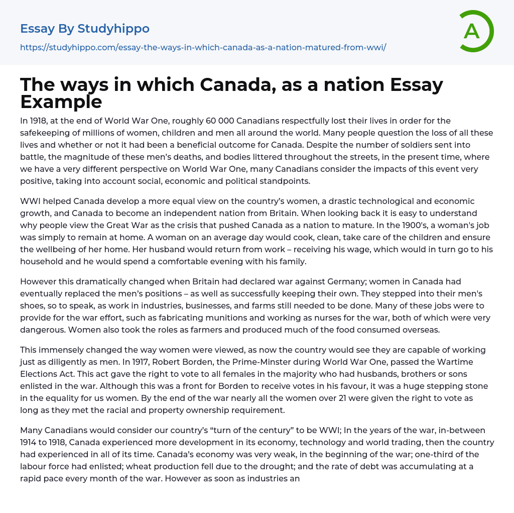 The ways in which Canada, as a nation Essay Example