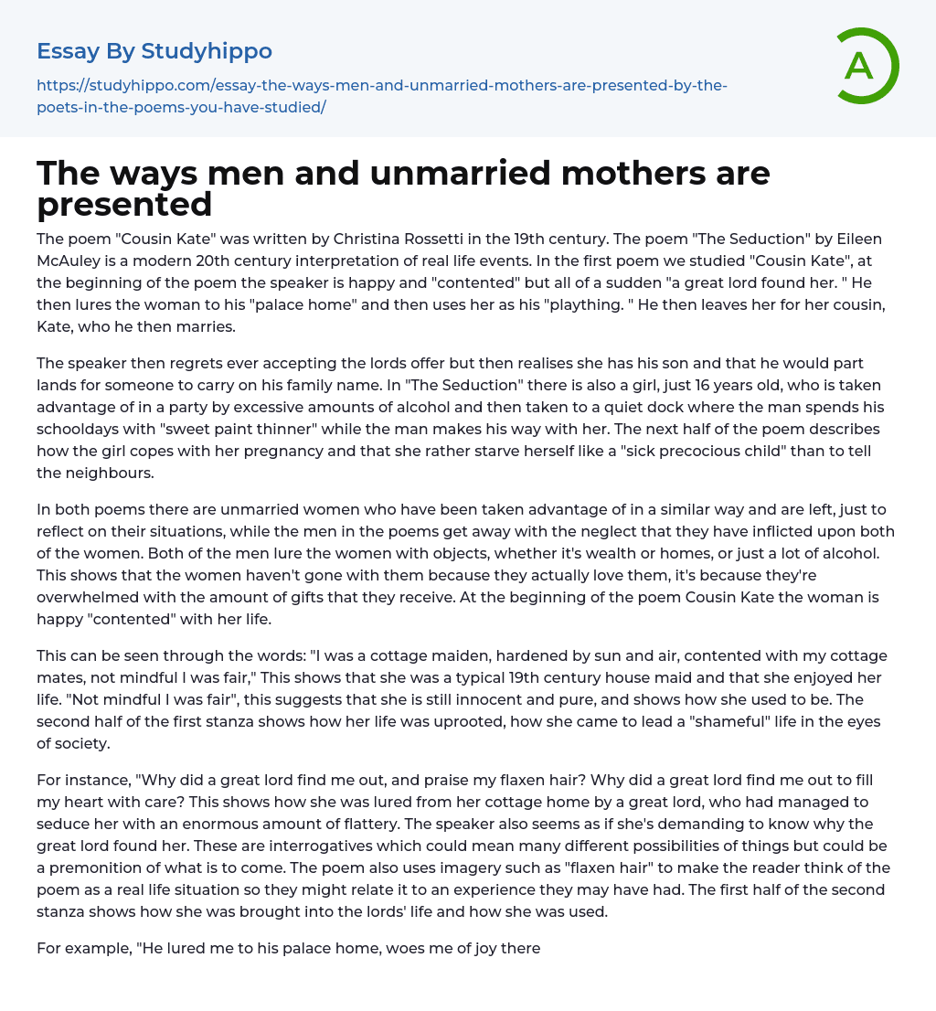 The ways men and unmarried mothers are presented Essay Example