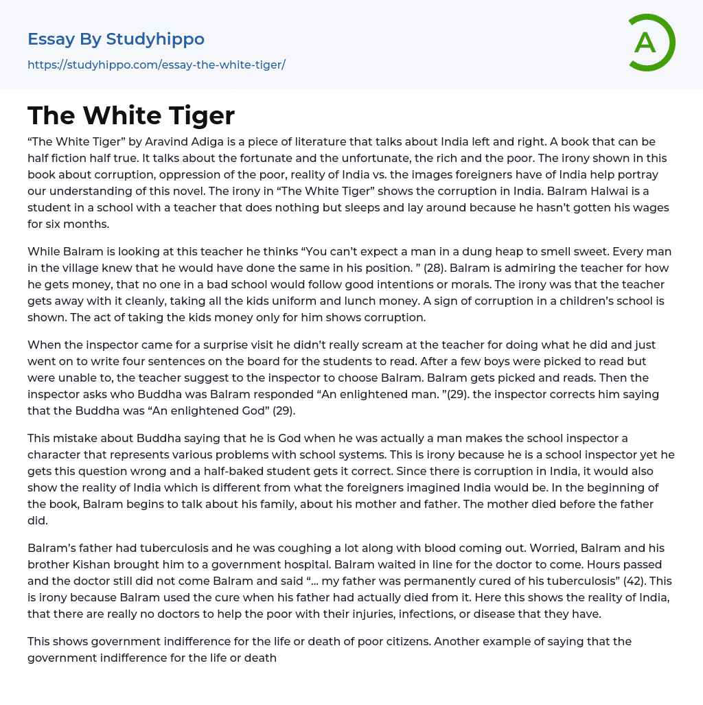 The White Tiger Essay Example