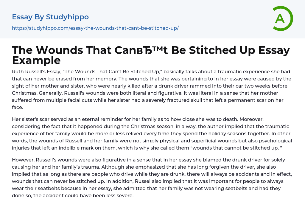 The Wounds That Can’t Be Stitched Up Essay Example