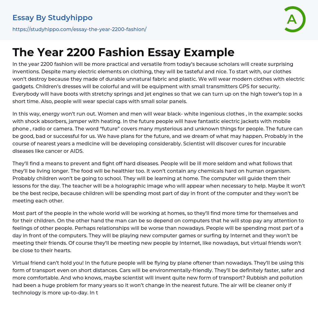 The Year 2200 Fashion Essay Example