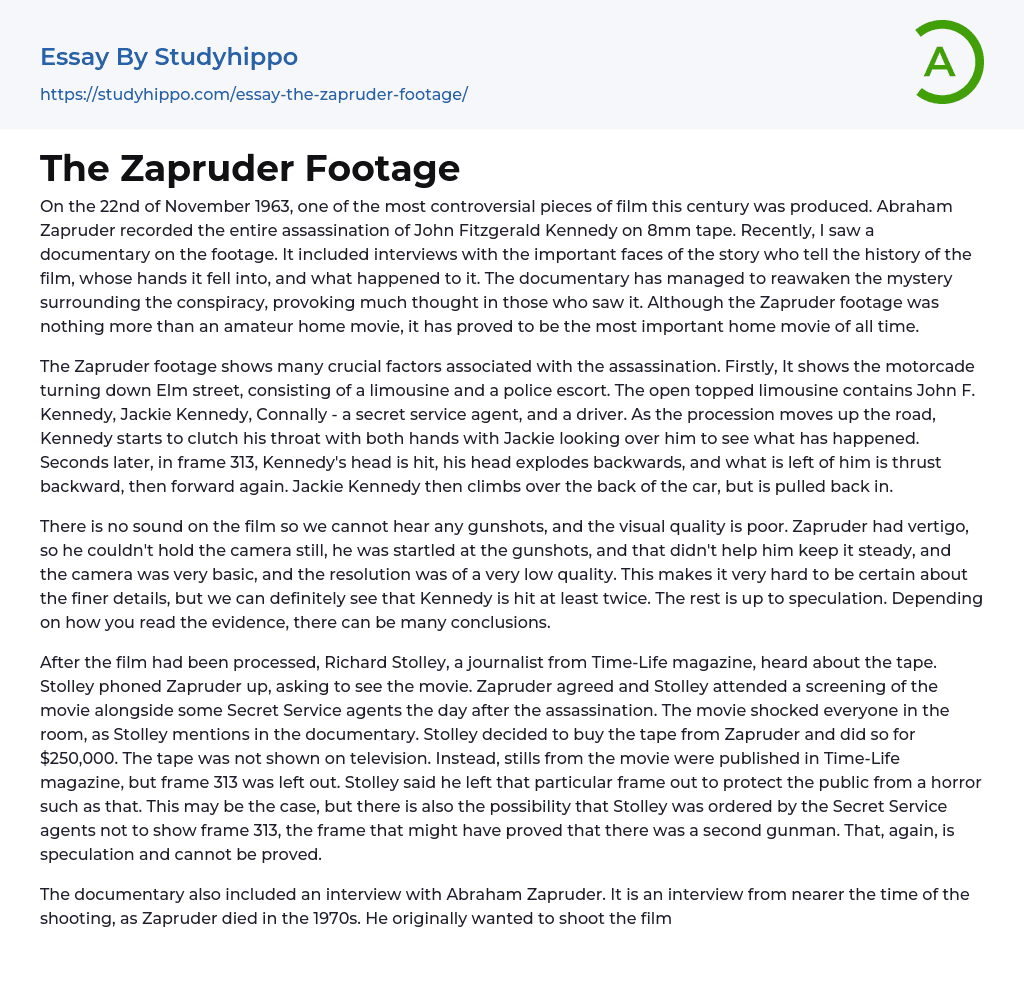 The Zapruder Footage Essay Example
