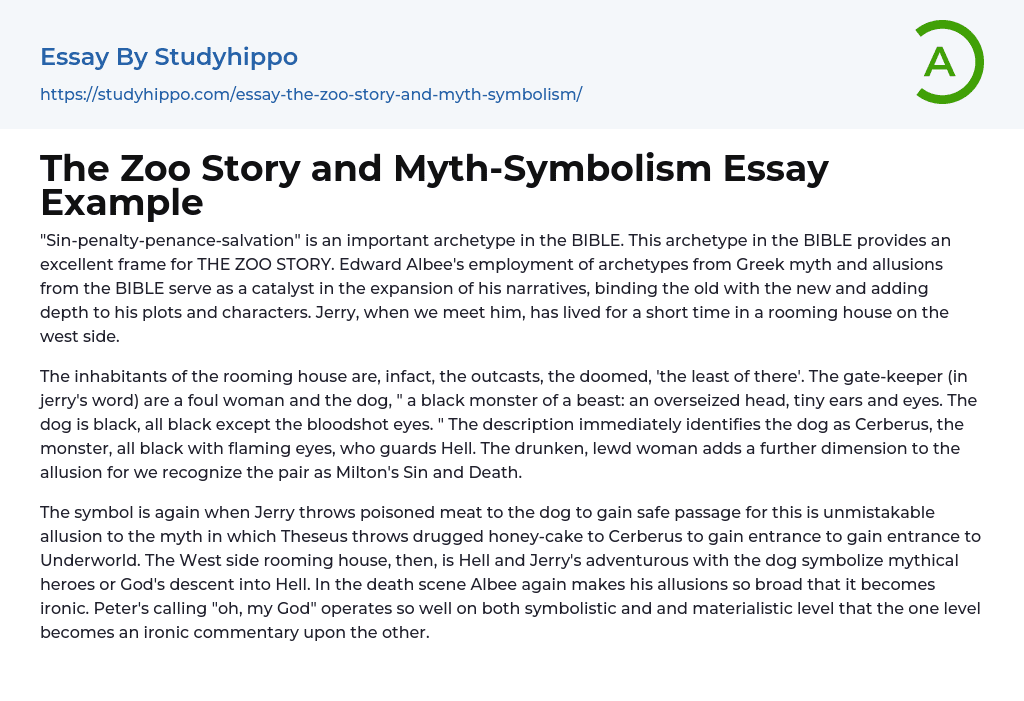 The Zoo Story and Myth-Symbolism Essay Example