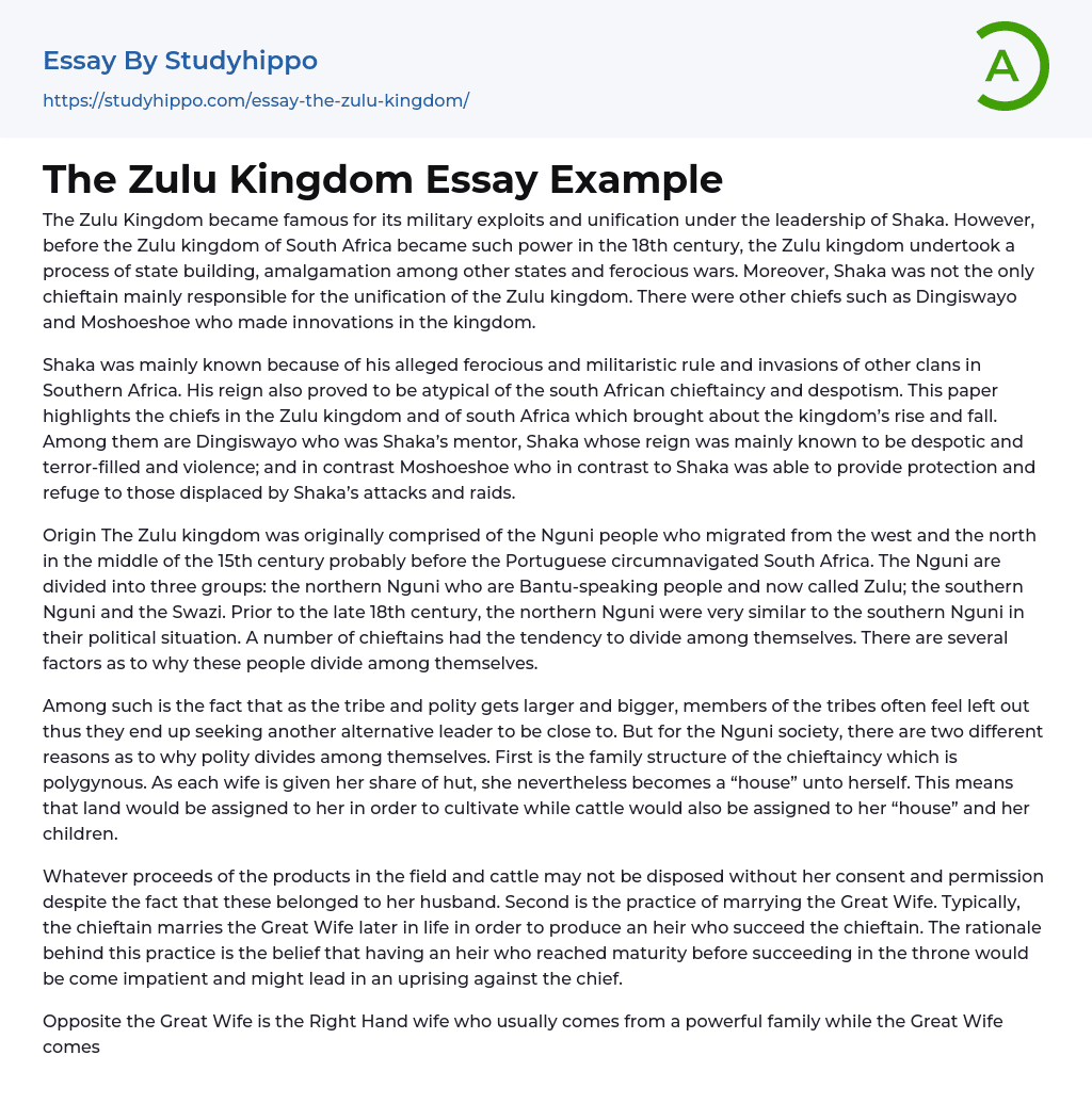 The Zulu Kingdom Essay Example
