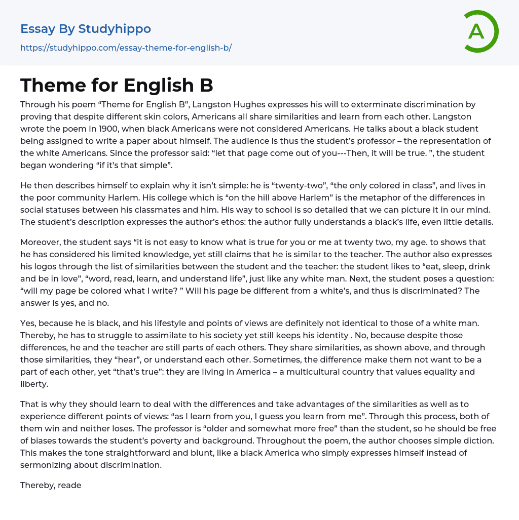 Theme For English B Essay Example StudyHippo