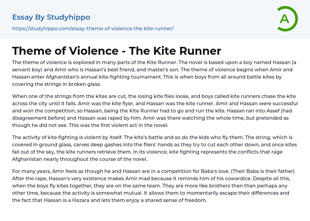 Theme of Violence – The Kite Runner Essay Example