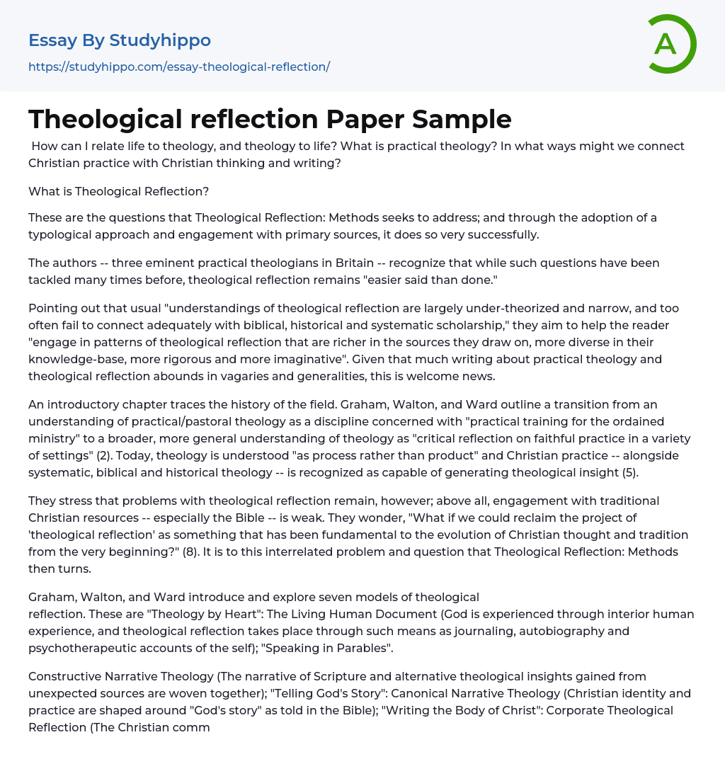 Theological Reflection Paper Sample Essay Example StudyHippo