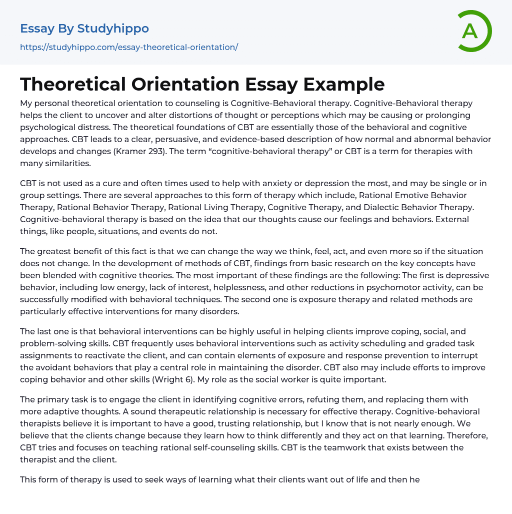 Theoretical Orientation Essay Example