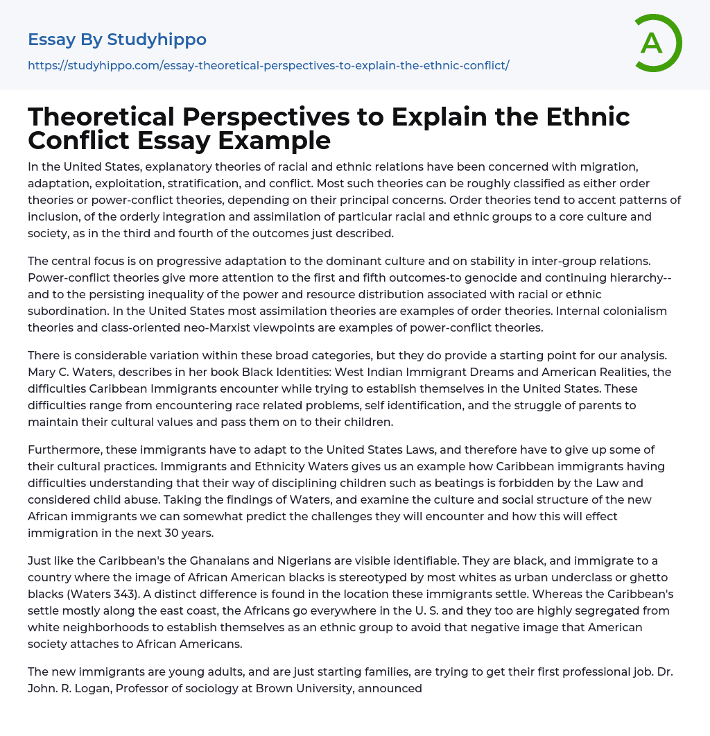 Theoretical Perspectives to Explain the Ethnic Conflict Essay Example