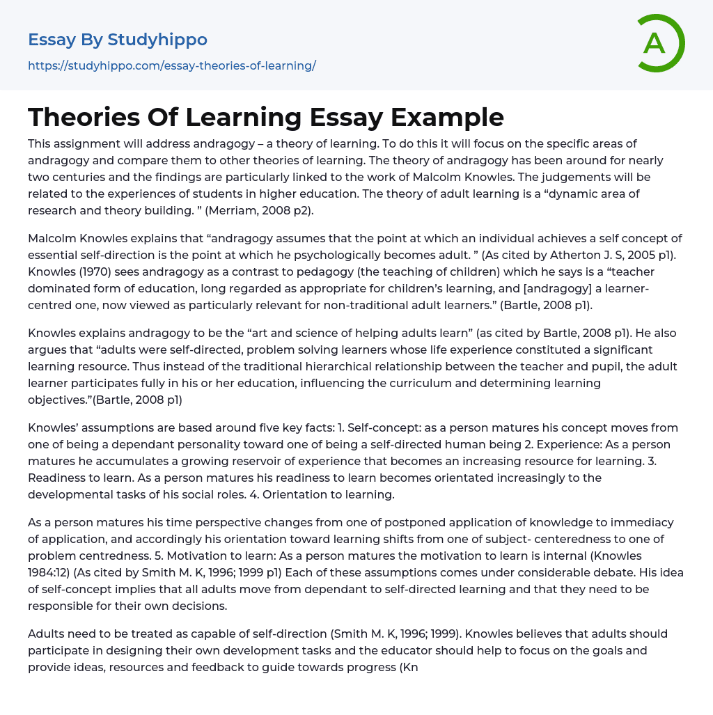 Theories Of Learning Essay Example