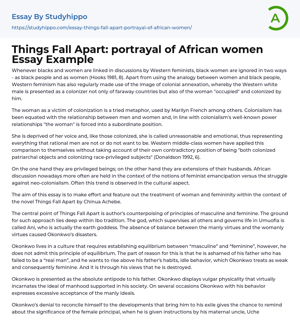 Things Fall Apart: portrayal of African women Essay Example