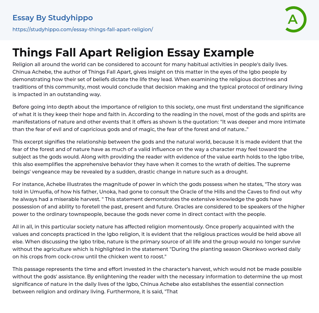 Things Fall Apart Religion Essay Example