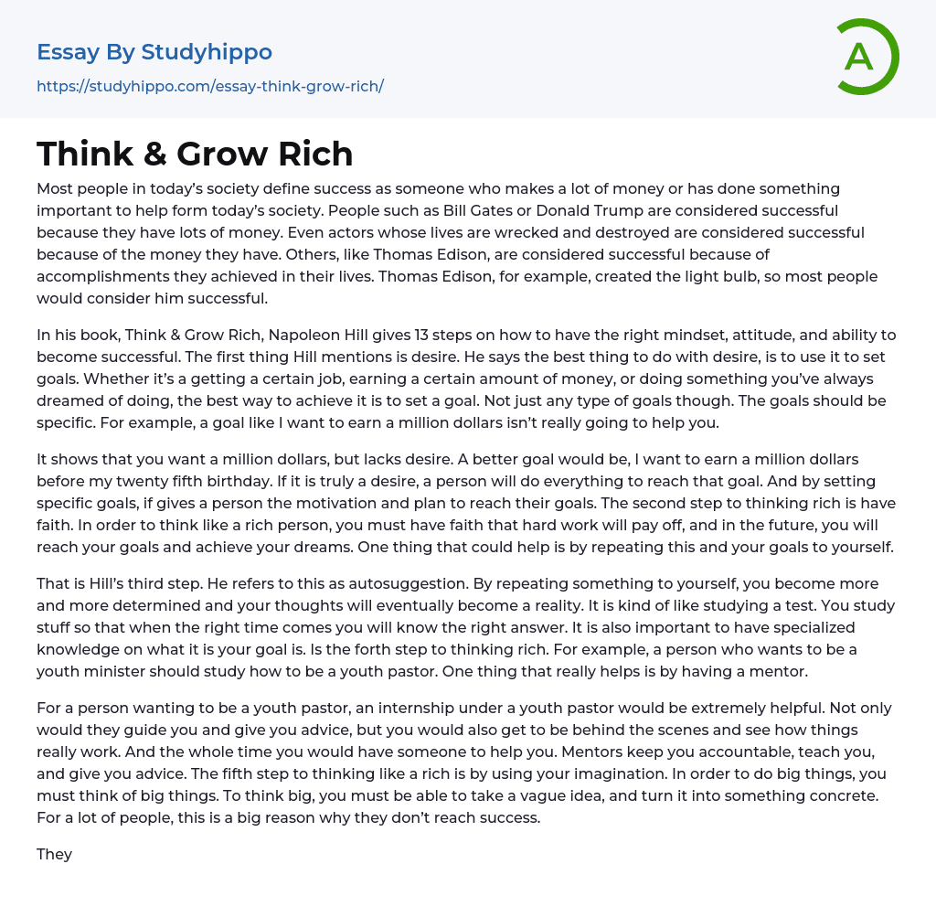 Think & Grow Rich Essay Example